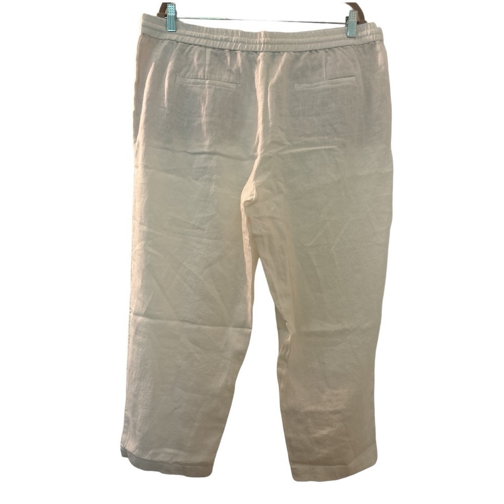 TALBOTS linen pants, size 16, white, pull-on with elastic waist. Coastal Beach . - Picture 2 of 5
